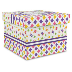 Girl's Space & Geometric Print Gift Box with Lid - Canvas Wrapped - XX-Large (Personalized)