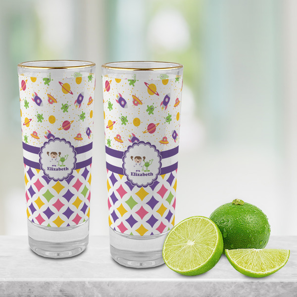 Girl's Space & Geometric Print Glass Shot Glass - 2 oz - LIFESTYLE