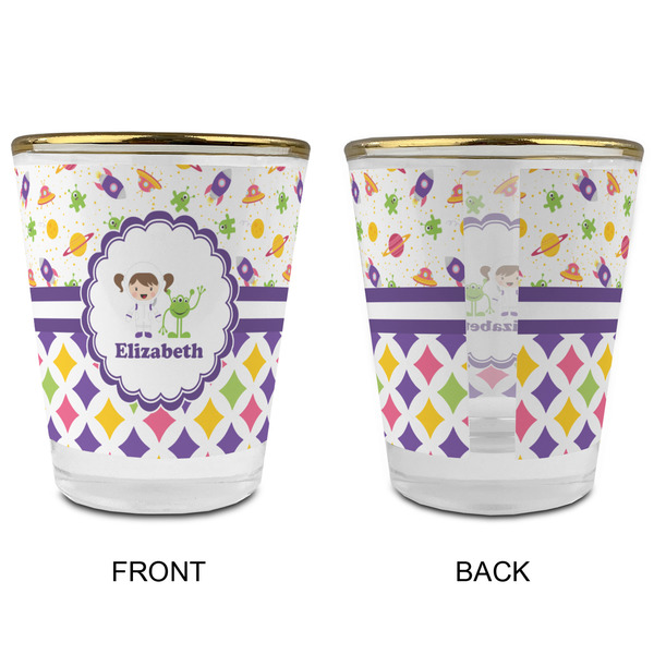 Girl's Space & Geometric Print Glass Shot Glass - with gold rim - APPROVAL