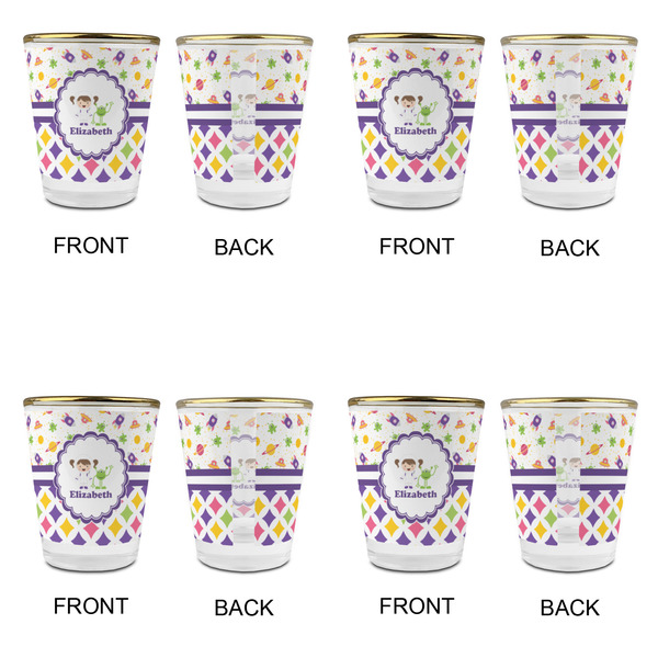 Girl's Space & Geometric Print Glass Shot Glass - with gold rim - Set of 4 - APPROVAL