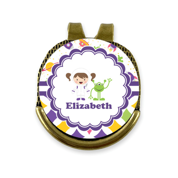 Custom Girl's Space & Geometric Print Golf Ball Marker - Hat Clip - Gold