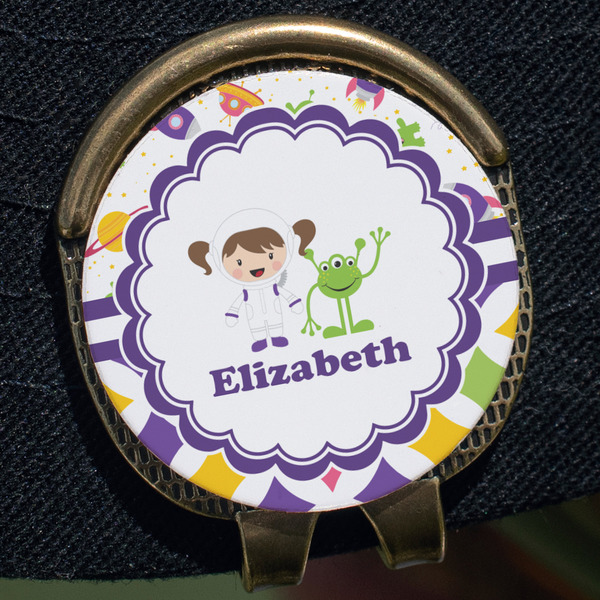 Girl's Space & Geometric Print Golf Ball Marker Hat Clip - Gold - Close Up