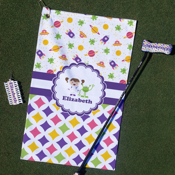 Custom Girl's Space & Geometric Print Golf Towel Gift Set (Personalized)
