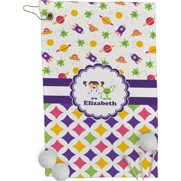 Girl's Space & Geometric Print Golf Towel (Personalized)