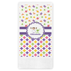 Girl's Space & Geometric Print Guest Napkins - Full Color - Embossed Edge (Personalized)
