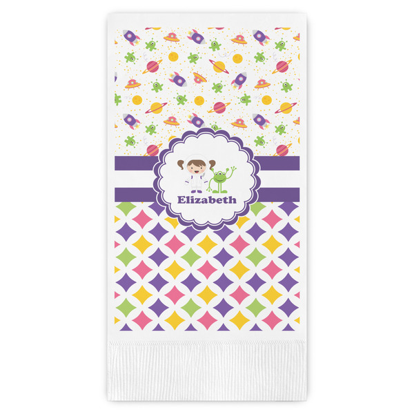 Custom Girl's Space & Geometric Print Guest Towels - Full Color (Personalized)