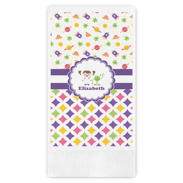 Custom Girl's Space & Geometric Print Guest Paper Towels - Full Color (Personalized)