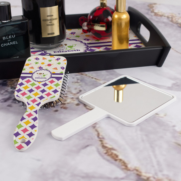 Girl's Space & Geometric Print Hair Brush - With Hand Mirror