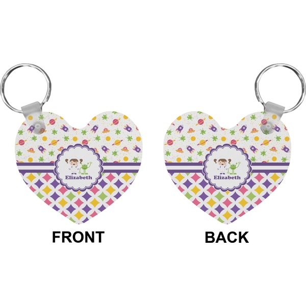 Girl's Space & Geometric Print Heart Keychain (Front + Back)