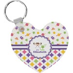 Girl's Space & Geometric Print Heart Plastic Keychain w/ Name or Text