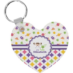 Girl's Space & Geometric Print Heart Plastic Keychain w/ Name or Text