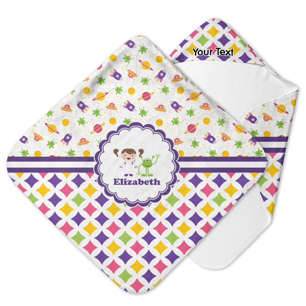 Custom Girl's Space & Geometric Print Hooded Baby Towel (Personalized)