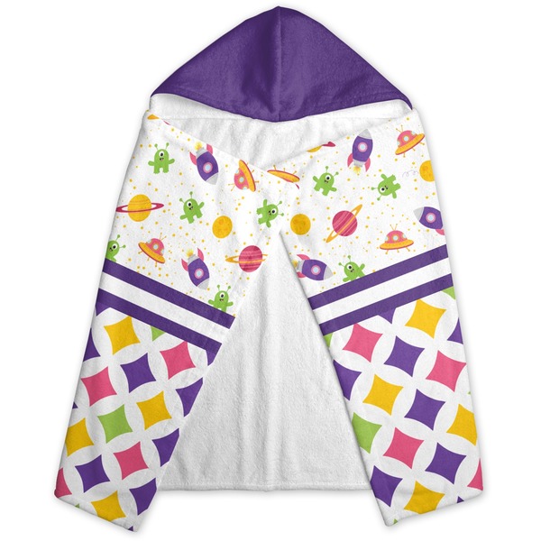 Girl's Space & Geometric Print Hooded Towel - Folded