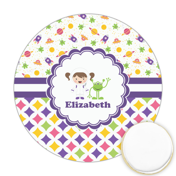 Custom Girl's Space & Geometric Print Printed Cookie Topper - Round (Personalized)