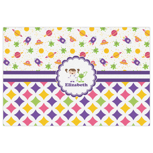 Girl's Space & Geometric Print Indoor / Outdoor Rug - 4'x6' - Front Flat