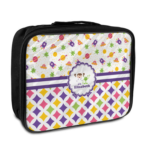 Custom Girl's Space & Geometric Print Insulated Lunch Bag (Personalized)