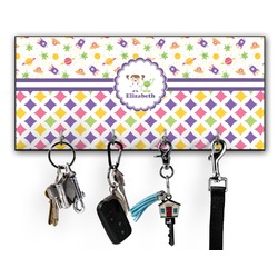 Girl's Space & Geometric Print Key Hanger w/ 4 Hooks w/ Graphics and Text