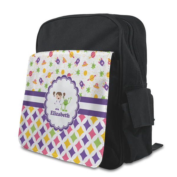 Custom Girl's Space & Geometric Print Preschool Backpack (Personalized)