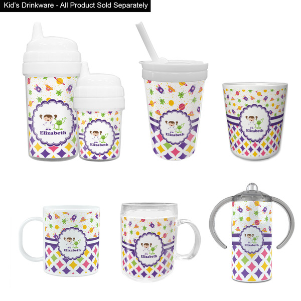 Girl's Space & Geometric Print Kid's Drinkware - Customized & Personalized