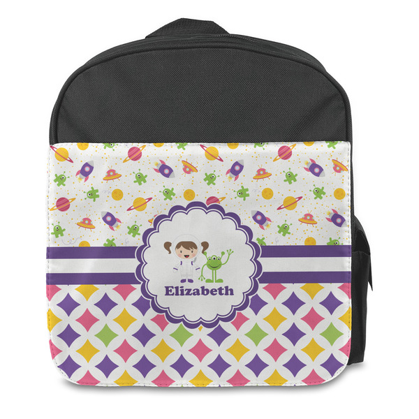 Girl's Space & Geometric Print Kids Backpack - Front