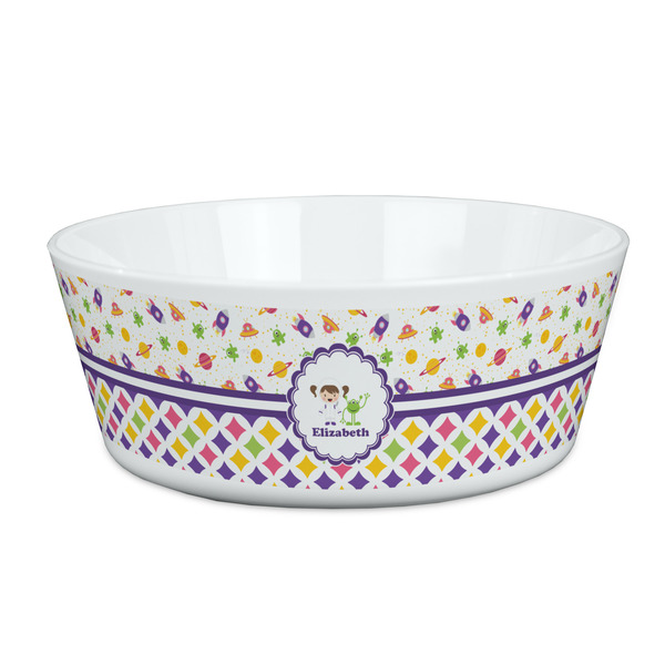 Custom Girl's Space & Geometric Print Kid's Bowl (Personalized)