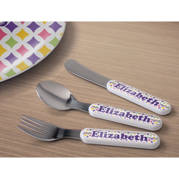 Girl's Space & Geometric Print Kids Flatware w/ Plate