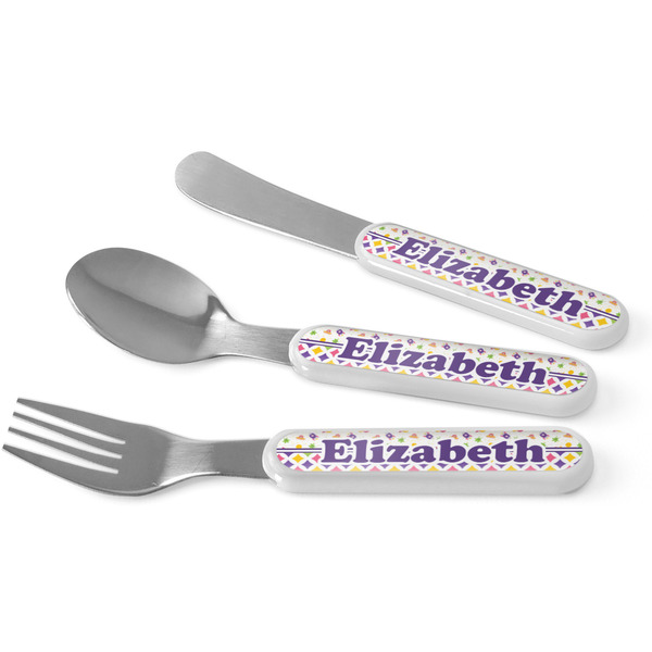 Custom Girl's Space & Geometric Print Kid's Flatware (Personalized)
