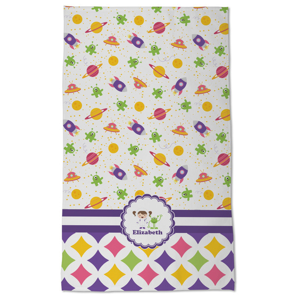 Girl's Space & Geometric Print Kitchen Towel - Poly Cotton - Full Front