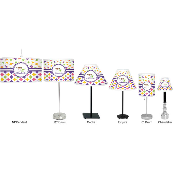 Girl's Space & Geometric Print Lamp Full View Size Comparison