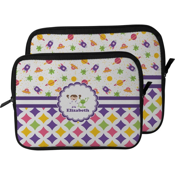 Girl's Space & Geometric Print Laptop Sleeve (Size Comparison)