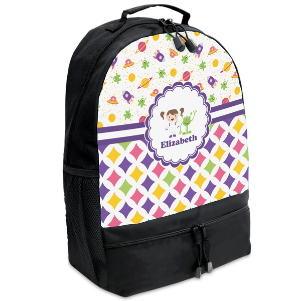 Custom Girl's Space & Geometric Print Backpacks - Black (Personalized)
