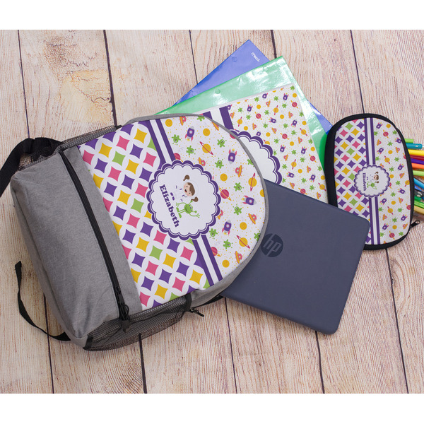 Girl's Space & Geometric Print Large Backpack - Gray - With Stuff