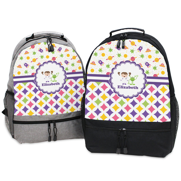 Girl's Space & Geometric Print Large Backpacks - Both