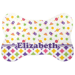 Girl's Space & Geometric Print Bone Shaped Dog Food Mat (Personalized)
