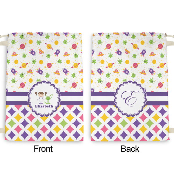 Girl's Space & Geometric Print Large Laundry Bag - Front & Back View