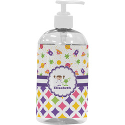 Girl's Space & Geometric Print Plastic Soap / Lotion Dispenser (16 oz - Large - White) (Personalized)