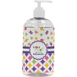 Girl's Space & Geometric Print Plastic Soap / Lotion Dispenser (16 oz - Large - White) (Personalized)
