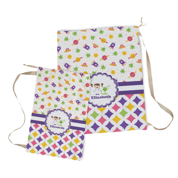 Girl's Space & Geometric Print Laundry Bag - Both Bags