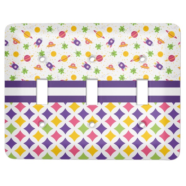 Custom Girl's Space & Geometric Print Light Switch Cover (3 Toggle Plate)