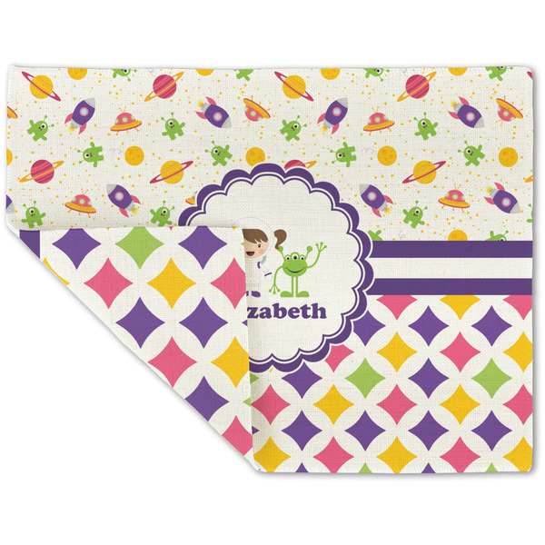 Girl's Space & Geometric Print Linen Placemat - Folded Corner (double side)