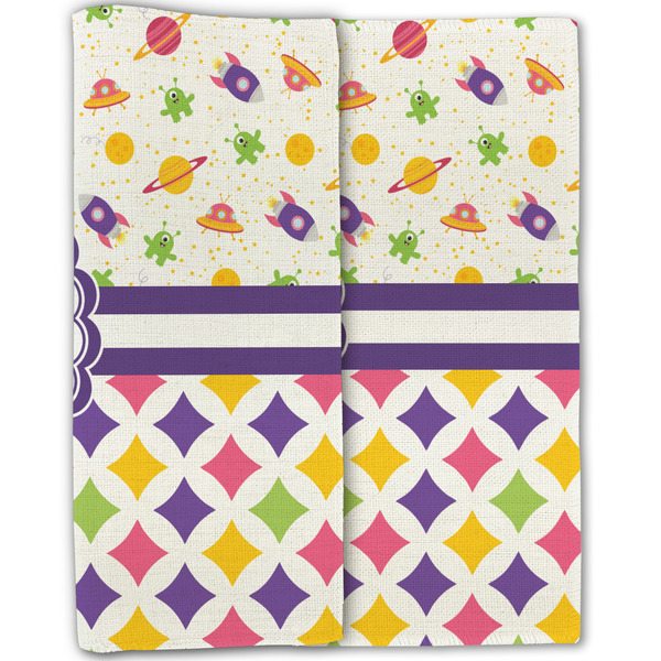 Girl's Space & Geometric Print Linen Placemat - Folded Half (double sided)