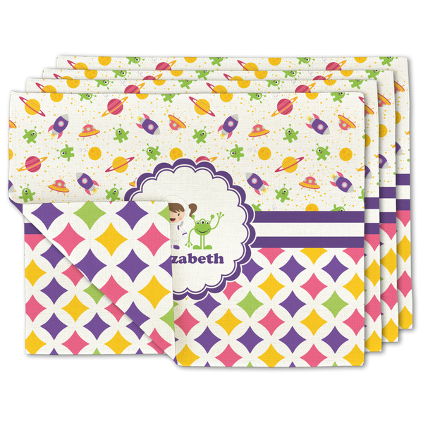 Custom Girl's Space & Geometric Print Linen Placemat w/ Name or Text