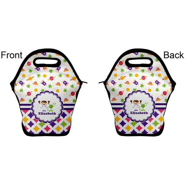 Girl's Space & Geometric Print Lunch Bag - Front and Back