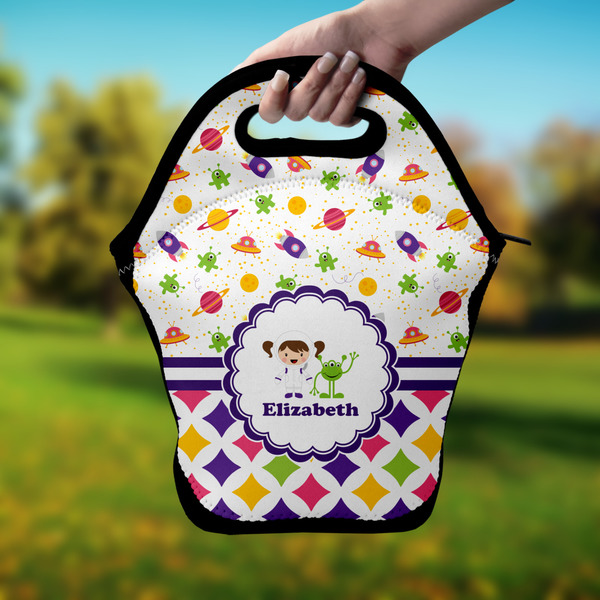 Girl's Space & Geometric Print Lunch Bag - Hand