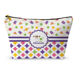 Girl's Space & Geometric Print Makeup Bag - Large - 12.5"x7" (Personalized)