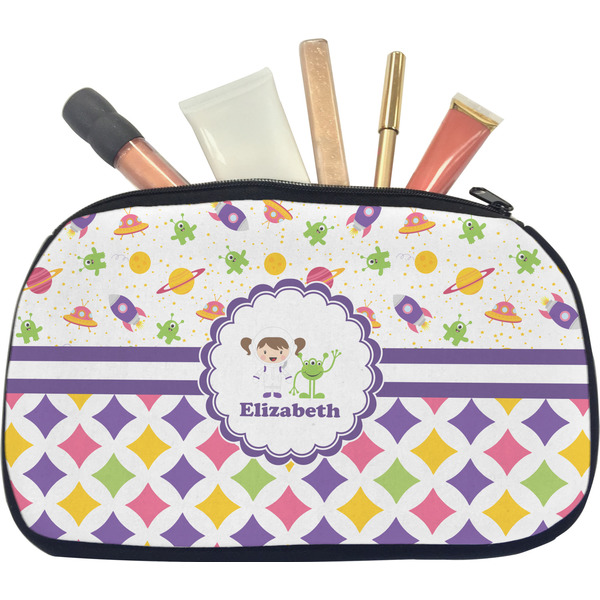 Custom Girl's Space & Geometric Print Makeup / Cosmetic Bag - Medium (Personalized)