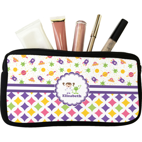 Custom Girl's Space & Geometric Print Makeup / Cosmetic Bag (Personalized)