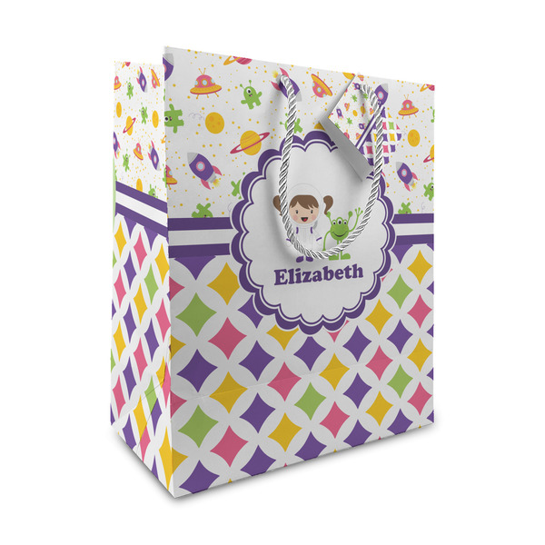 Custom Girl's Space & Geometric Print Medium Gift Bag (Personalized)