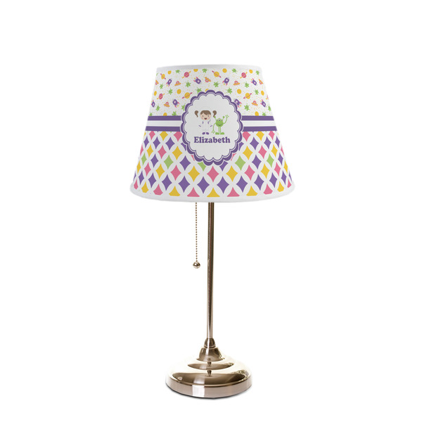 Girl's Space & Geometric Print Poly Film Empire Lampshade - On Stand