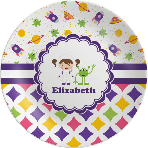 Custom Girl's Space & Geometric Print Melamine Salad Plate - 8" (Personalized)